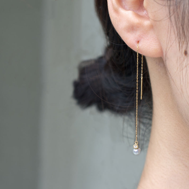 baby akoya pearl diamond chain earrings