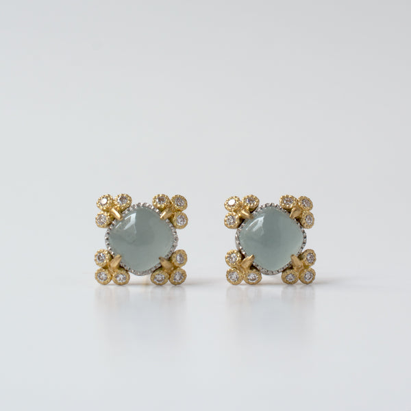 spread aquamarine diamond pierced earrings