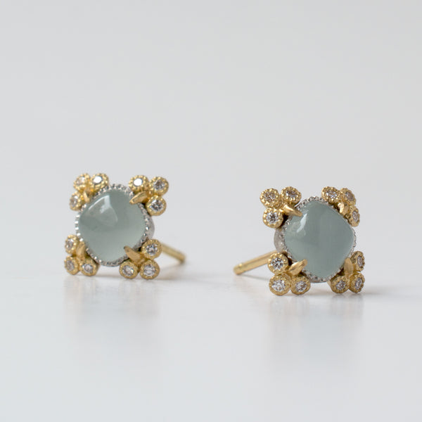 spread aquamarine diamond pierced earrings