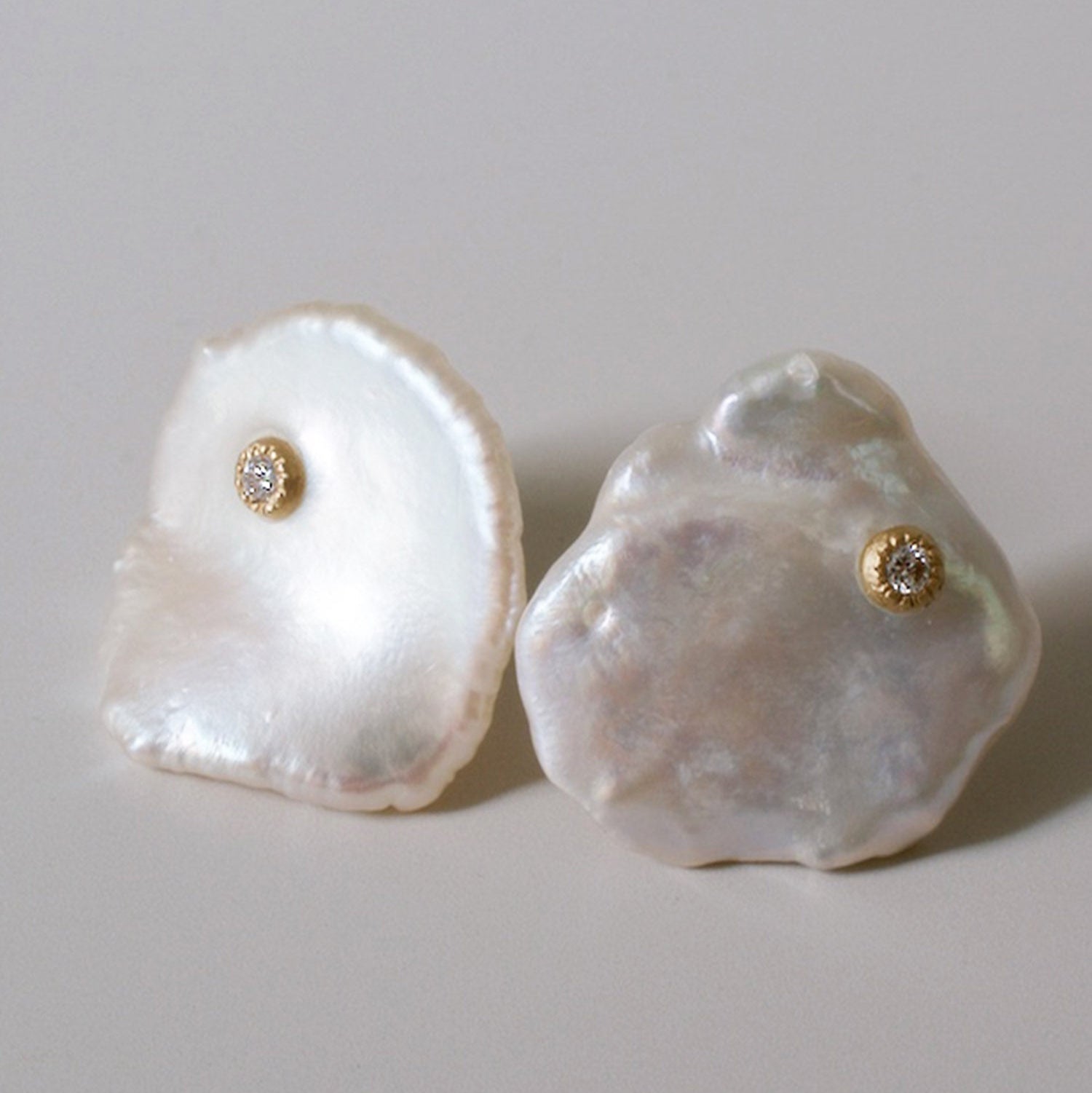 petal pearl dia stud earrings M – shinkai jewelry