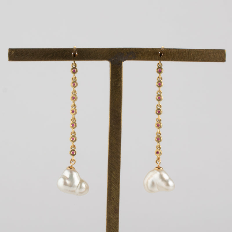 Limited Collection - dew ruby chain earrings