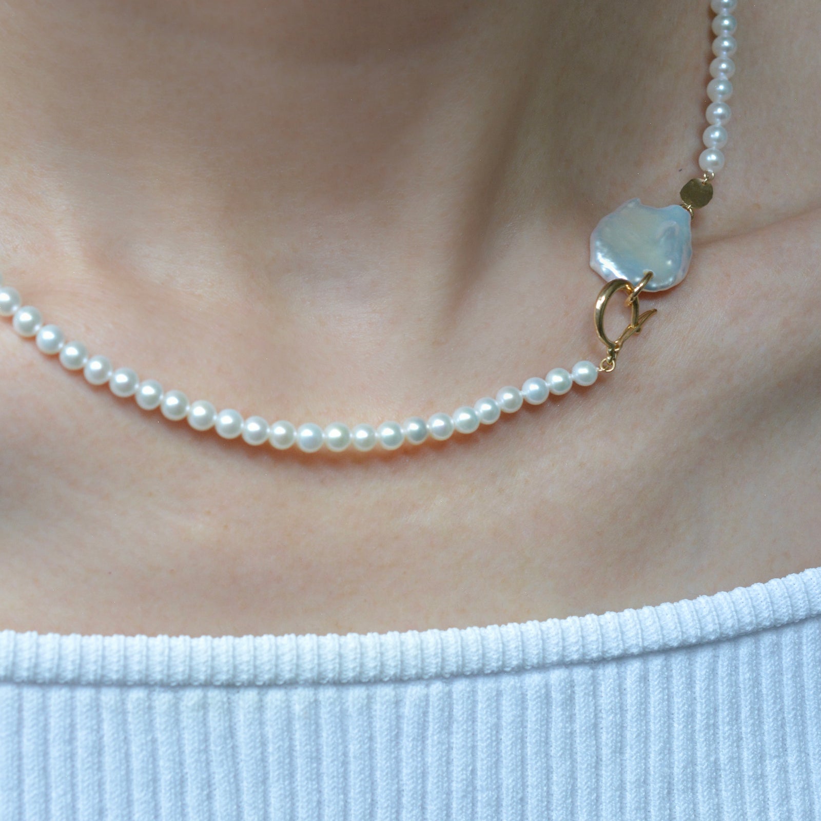 hung clasp fresh water pearl necklace – shinkai jewelry