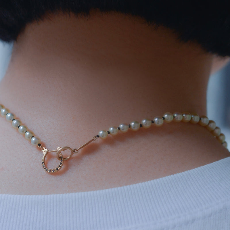 hung black diamond clasp akoya pearl necklace