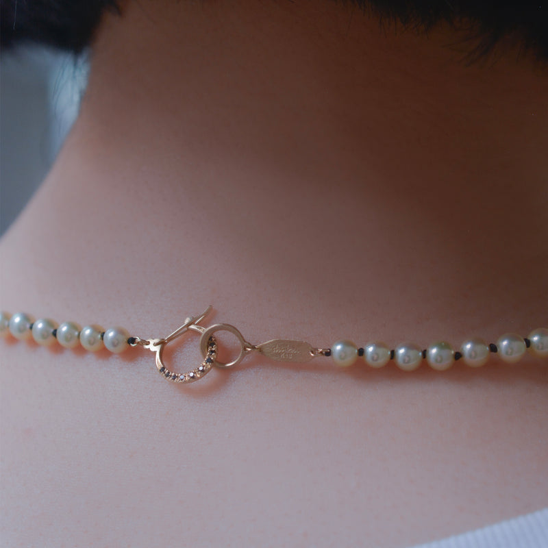 hung black diamond clasp akoya pearl necklace