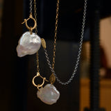 hung clasp petal pearl silver chain necklace