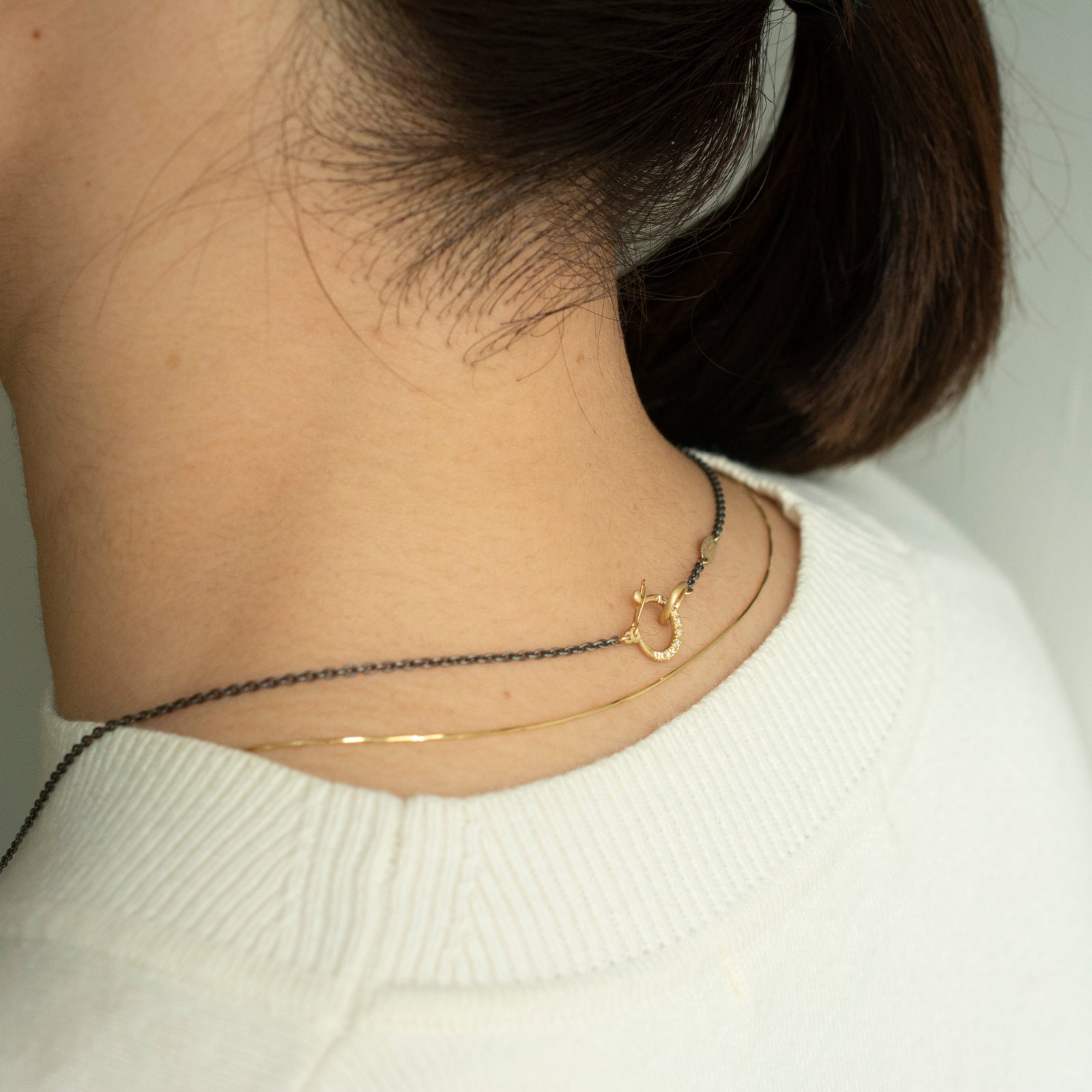 hung diamond clasp silver chain necklace – shinkai jewelry