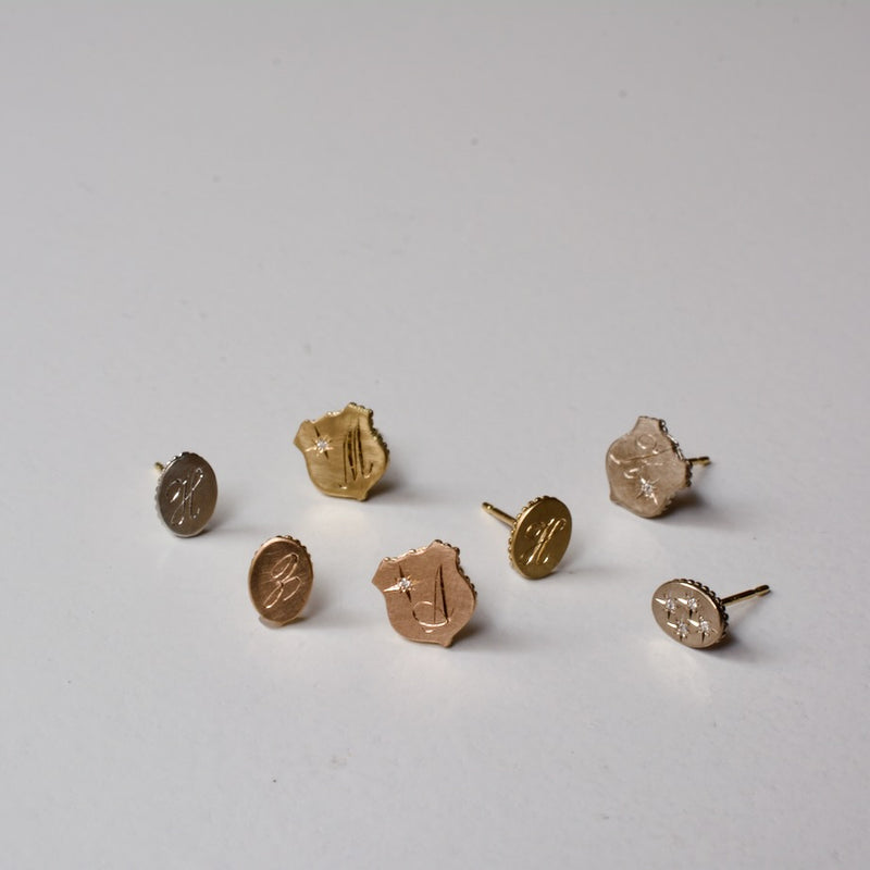 alphabet stud earrings shield