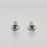 baby kidny black south sea pearl diamond earrings