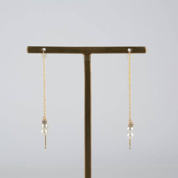 baby akoya twin pearl diamond chain earrings