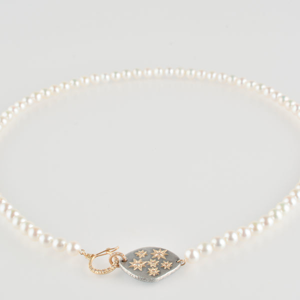 hung diamond clasp fresh water pearl necklace