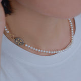 hung diamond clasp fresh water pearl necklace