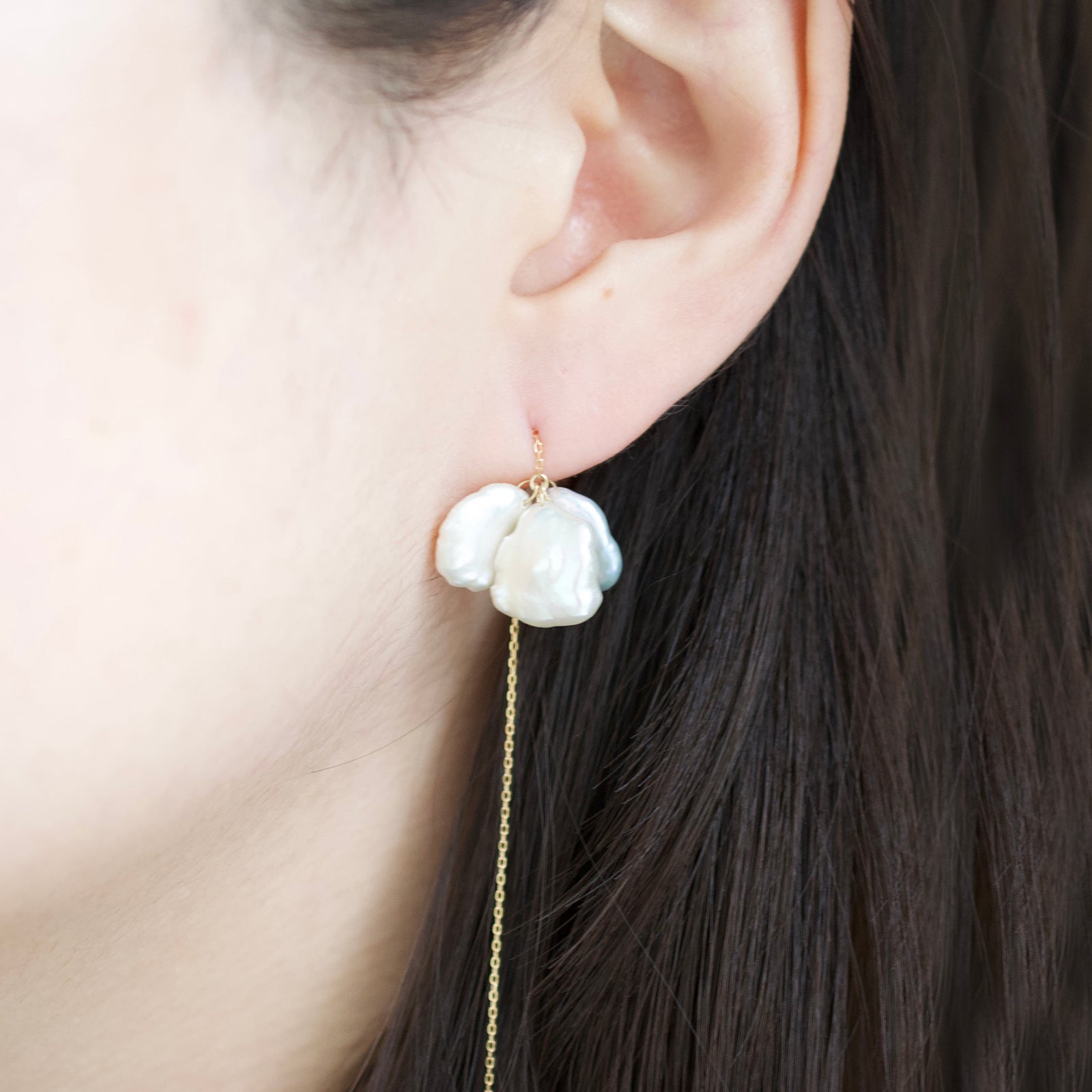petal pearl chain earrings S3 – shinkai jewelry