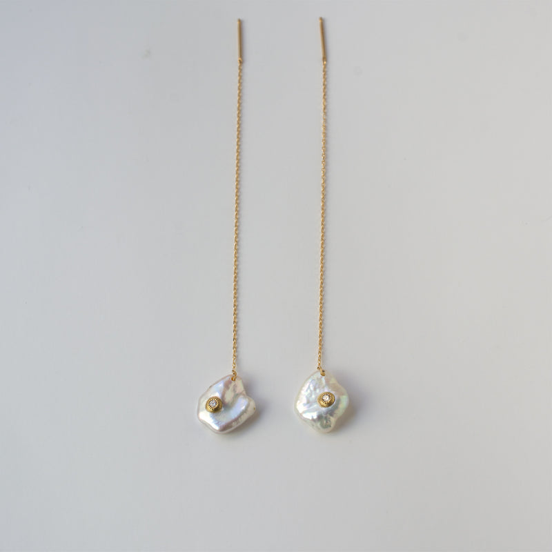 petal pearl dia chain earrings S