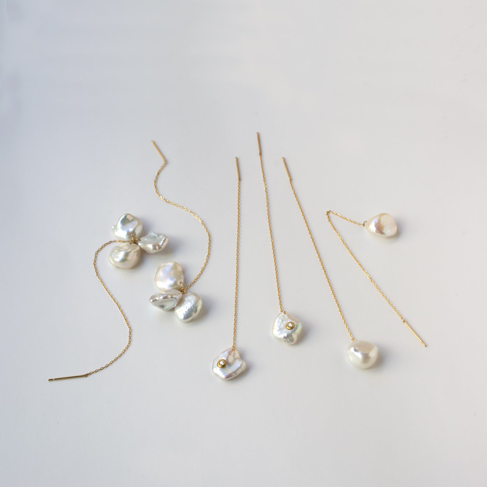 petal pearl chain earrings S3 – shinkai jewelry