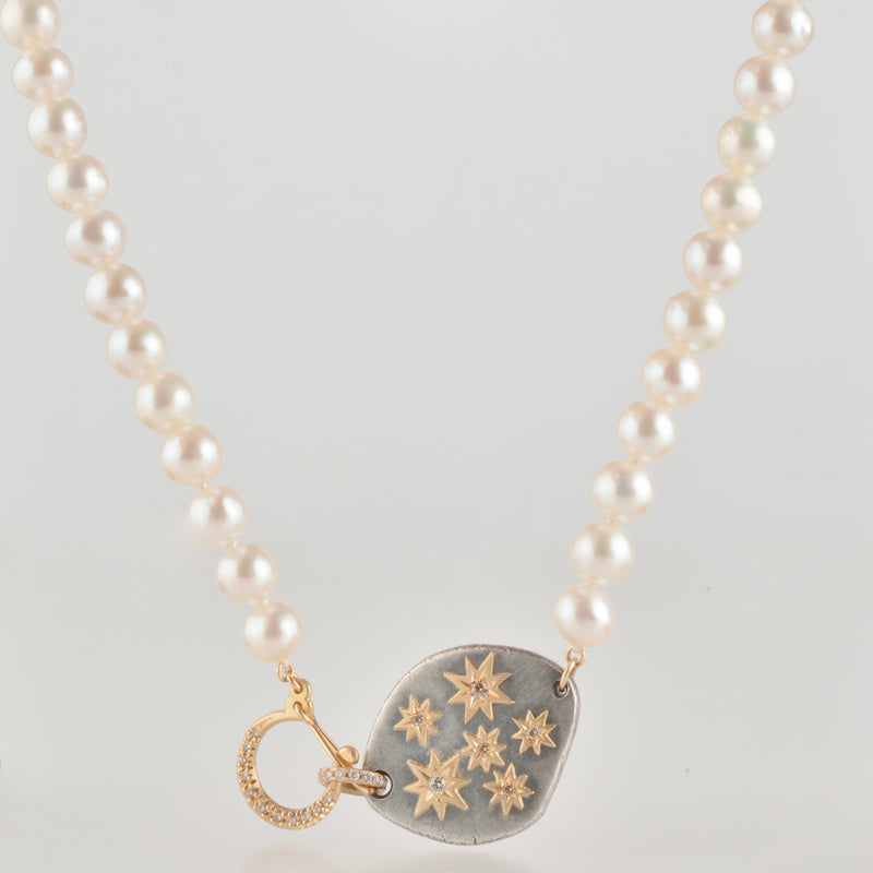 hung diamond clasp fresh water pearl necklace