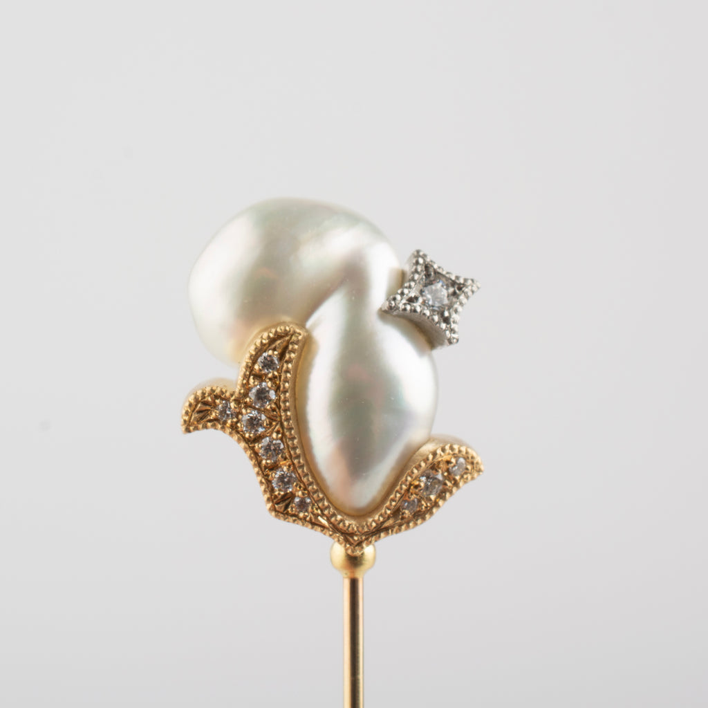 coronet south sea pearl diamond pin broach – shinkai jewelry